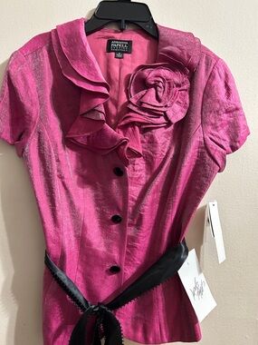 Adrianna Papell Fuchsia Ruffle Jacket with Rosette